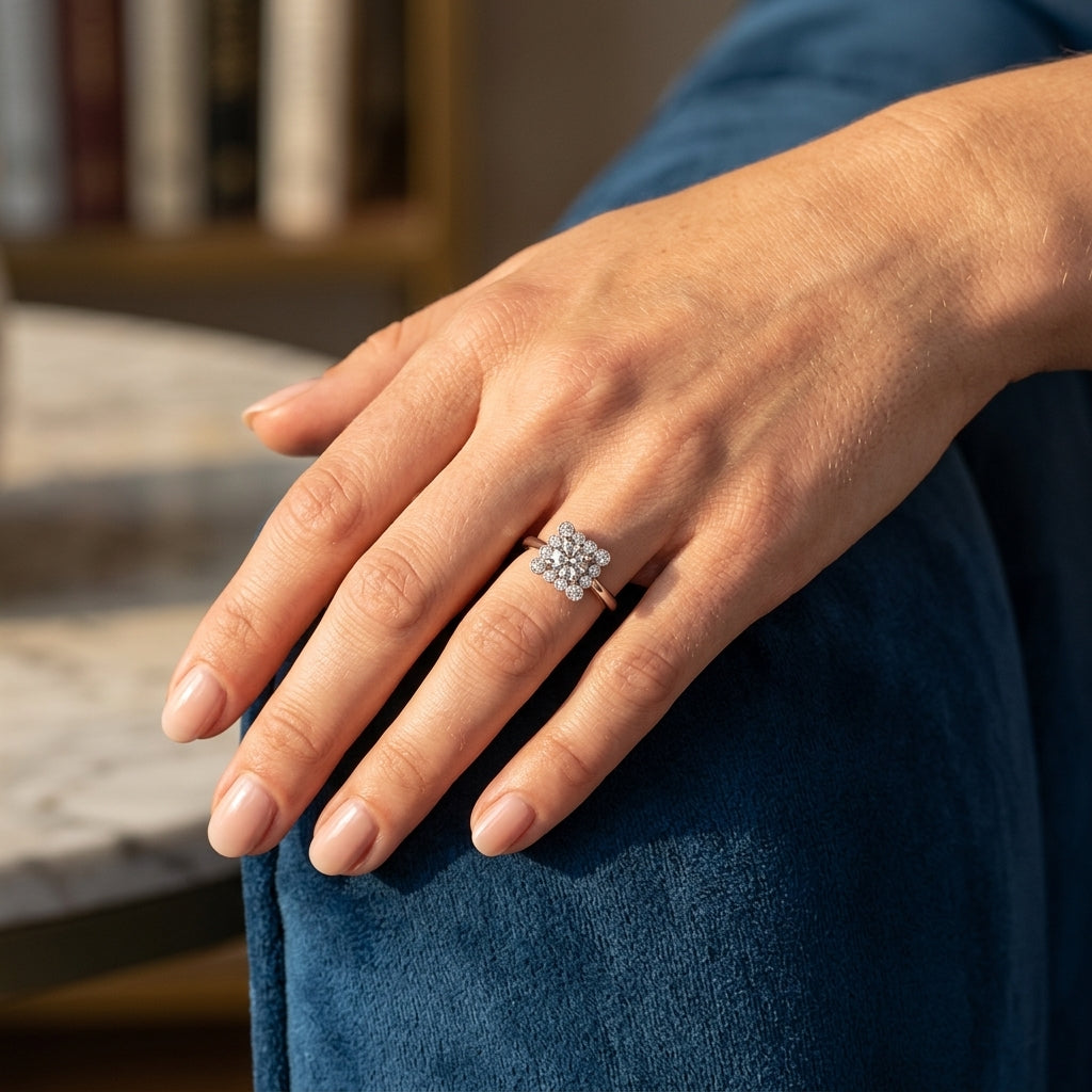 Round Lab Grown Diamond Engagement Ring - Style 51034 - worn lifestyle photo
