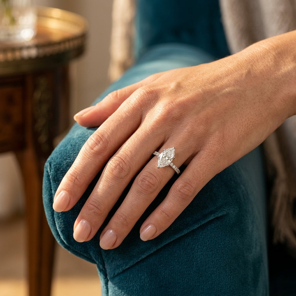 Floral Marquise Engagement Ring - worn lifestyle photo