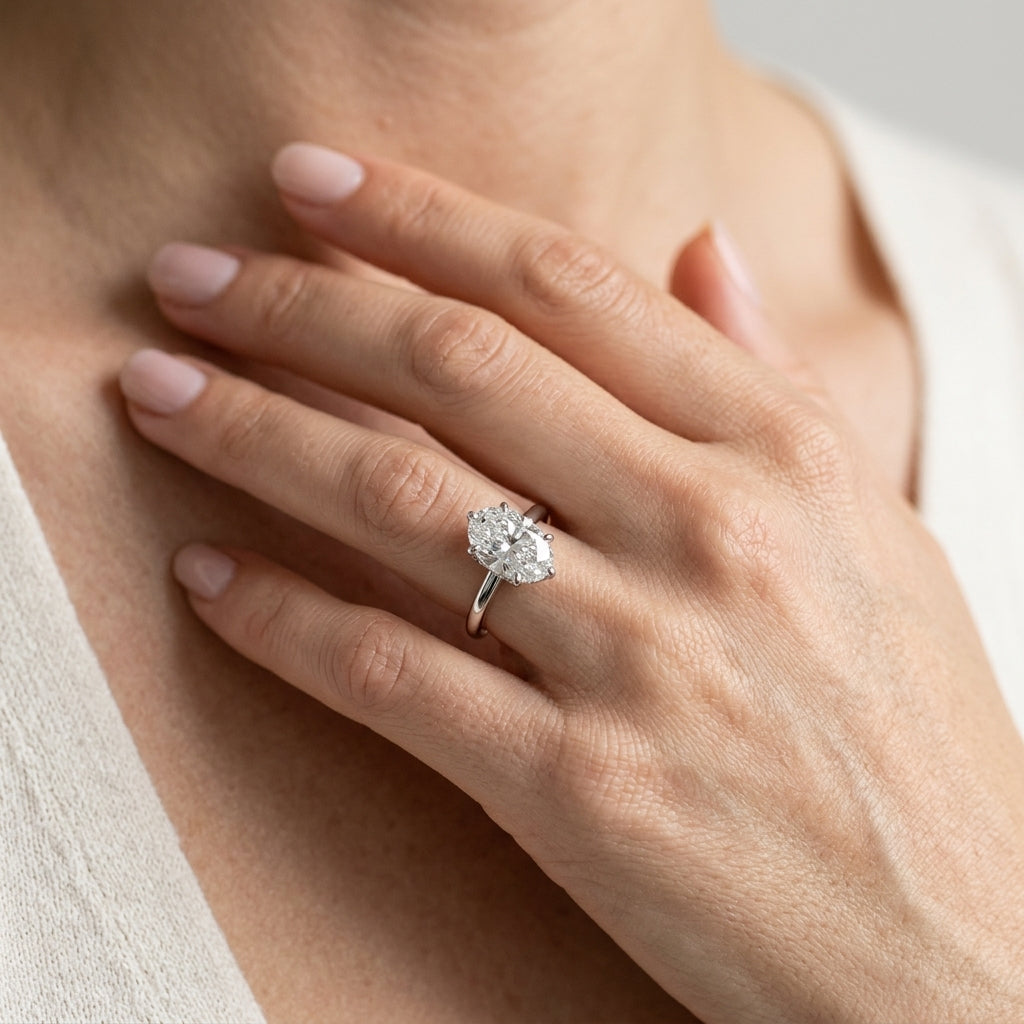 Floral Oval Engagement Ring - worn lifestyle photo