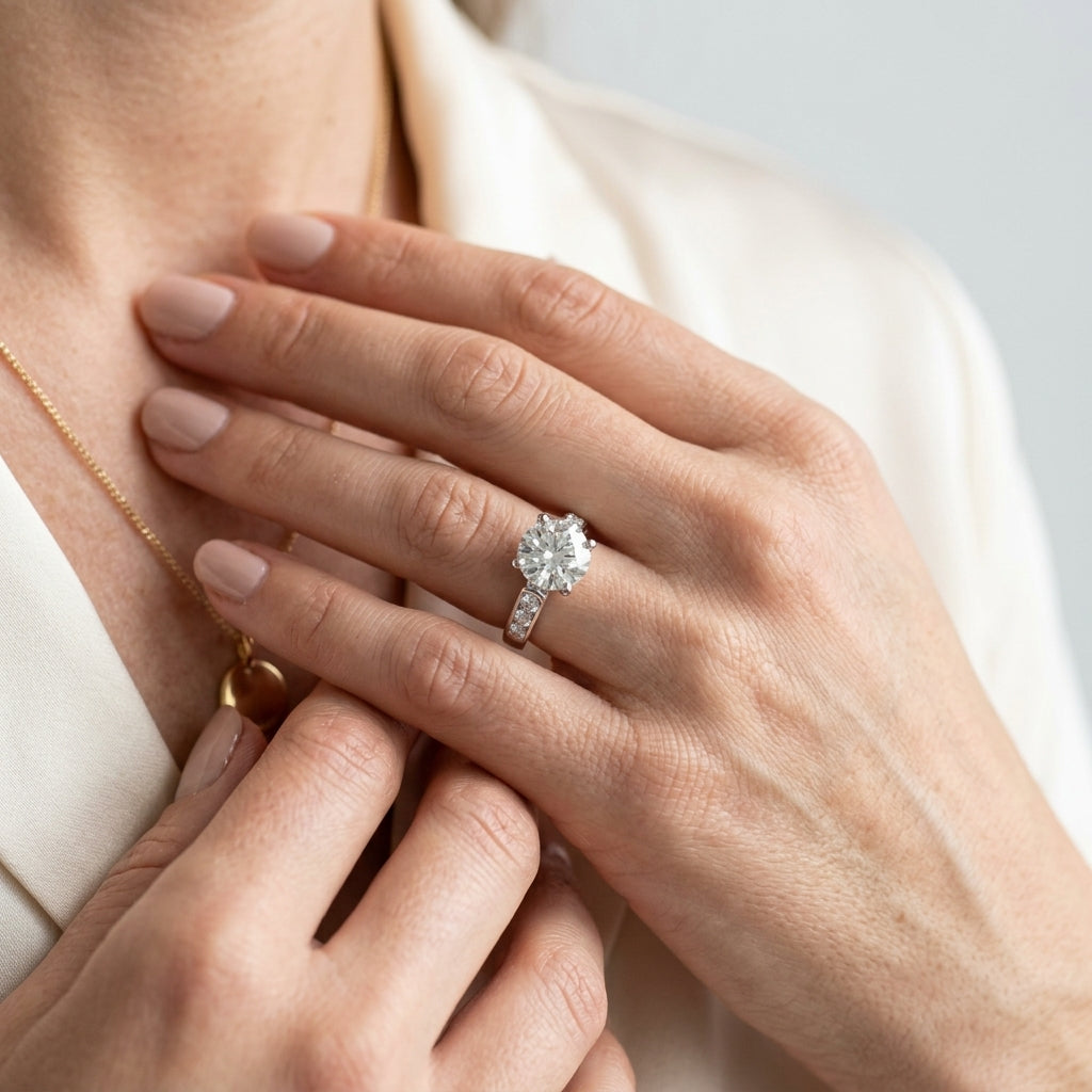 Channel Set Trellis Engagement Rings - worn lifestyle photo