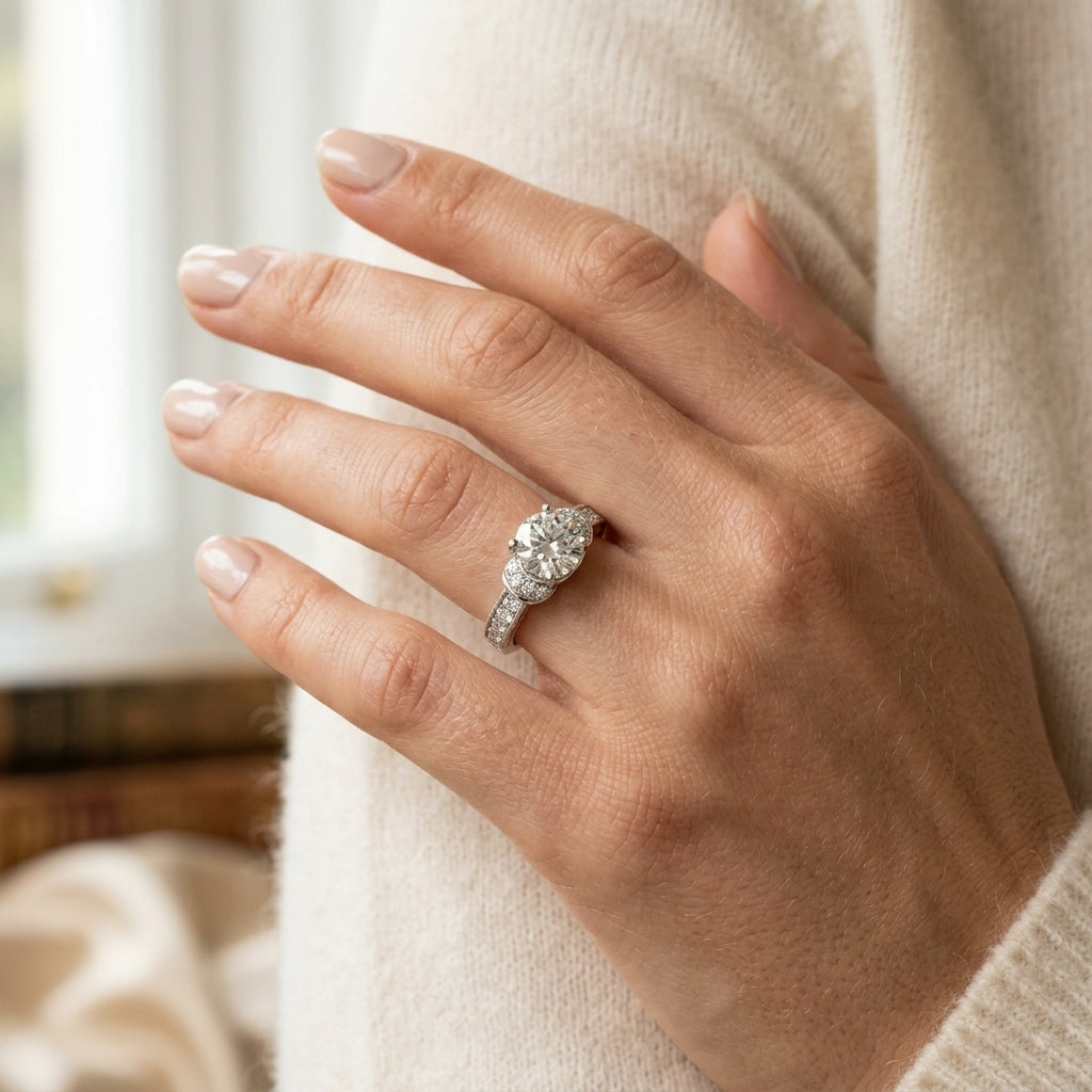ENGAGEMENT RINGS CLUSTER SIDES - worn lifestyle photo