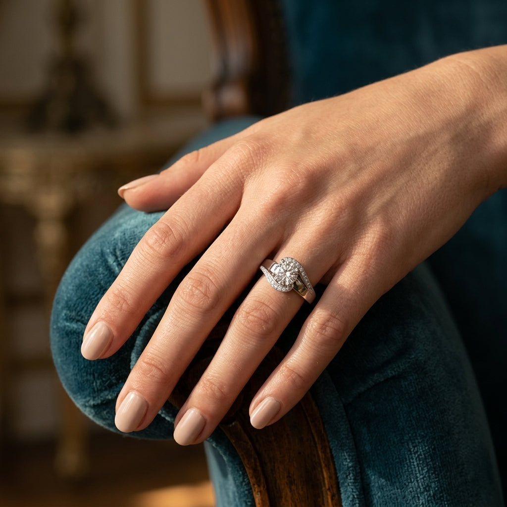 Round Lab Grown Diamond Engagement Ring - Style 51123 - worn lifestyle photo
