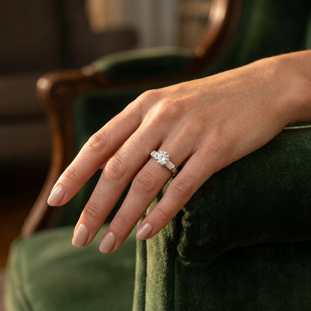 ENGAGEMENT RINGS FANCY SHAPE BAGUE - worn lifestyle photo