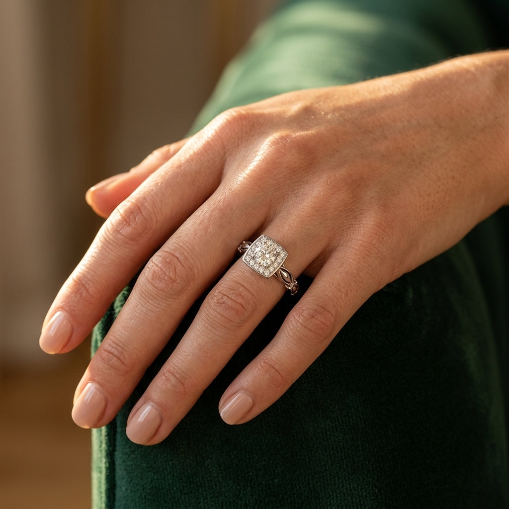 Round Lab Grown Diamond Engagement Ring - Style 84679 - worn lifestyle photo