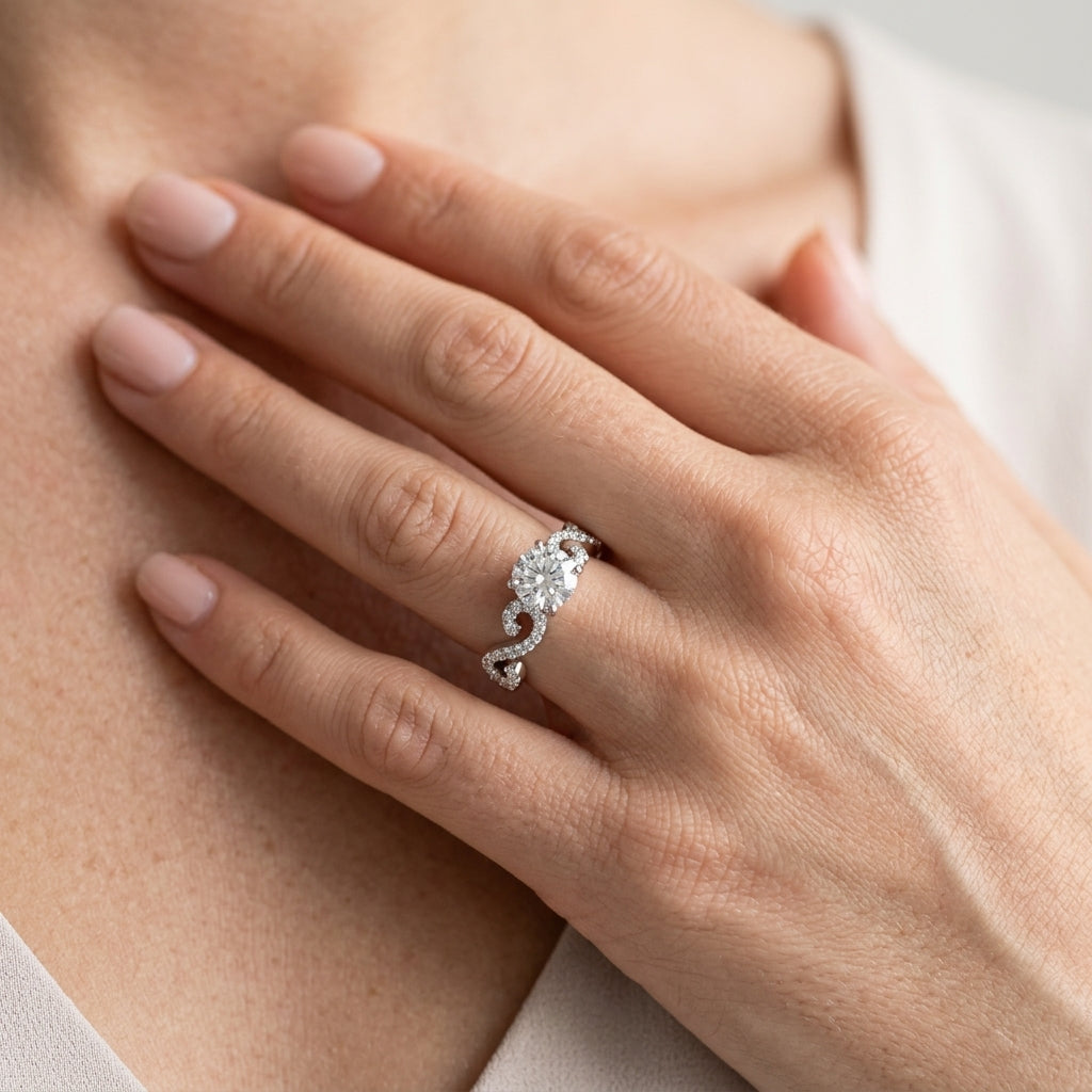Round Lab Grown Diamond Engagement Ring - Style 84772 - worn lifestyle photo