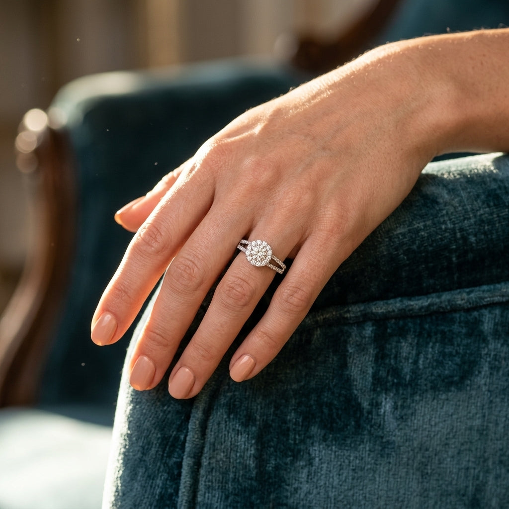 Round Lab Grown Diamond Engagement Ring - Style 50867 - worn lifestyle photo