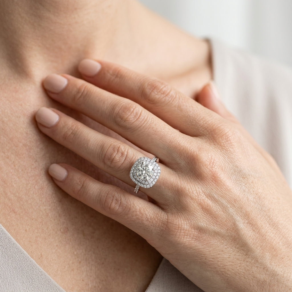 Round Lab Grown Diamond Engagement Ring - Style 50984 - worn lifestyle photo