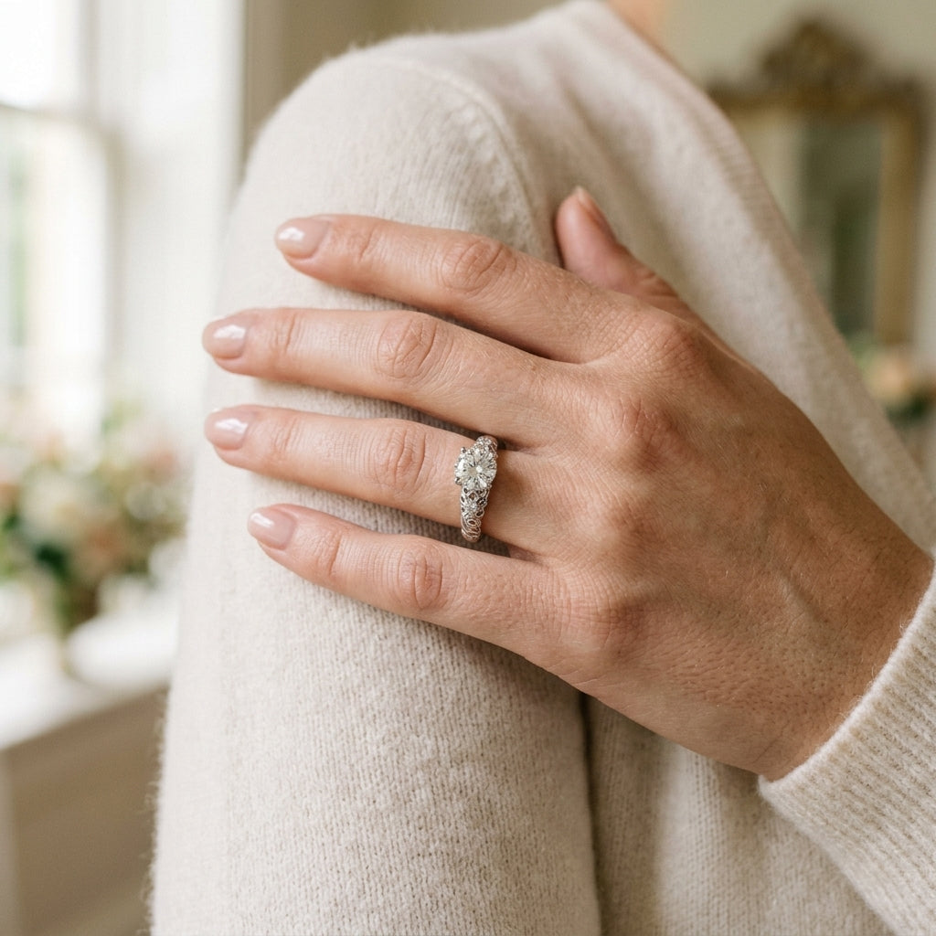 BREAKDOWN-ENGAGEMENT RING - worn lifestyle photo