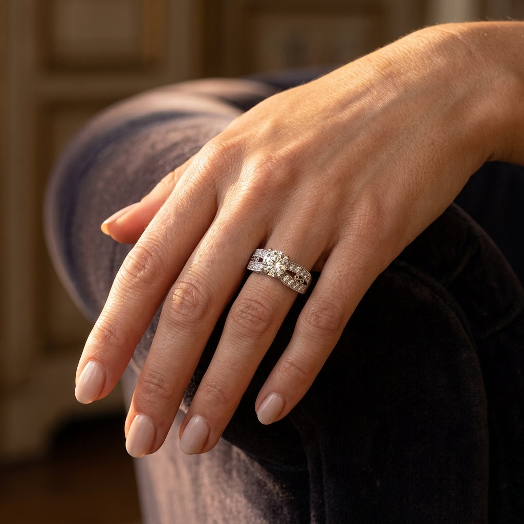 Round Vintage Lab Grown Diamond Engagement Ring - Style 50286 - worn lifestyle photo