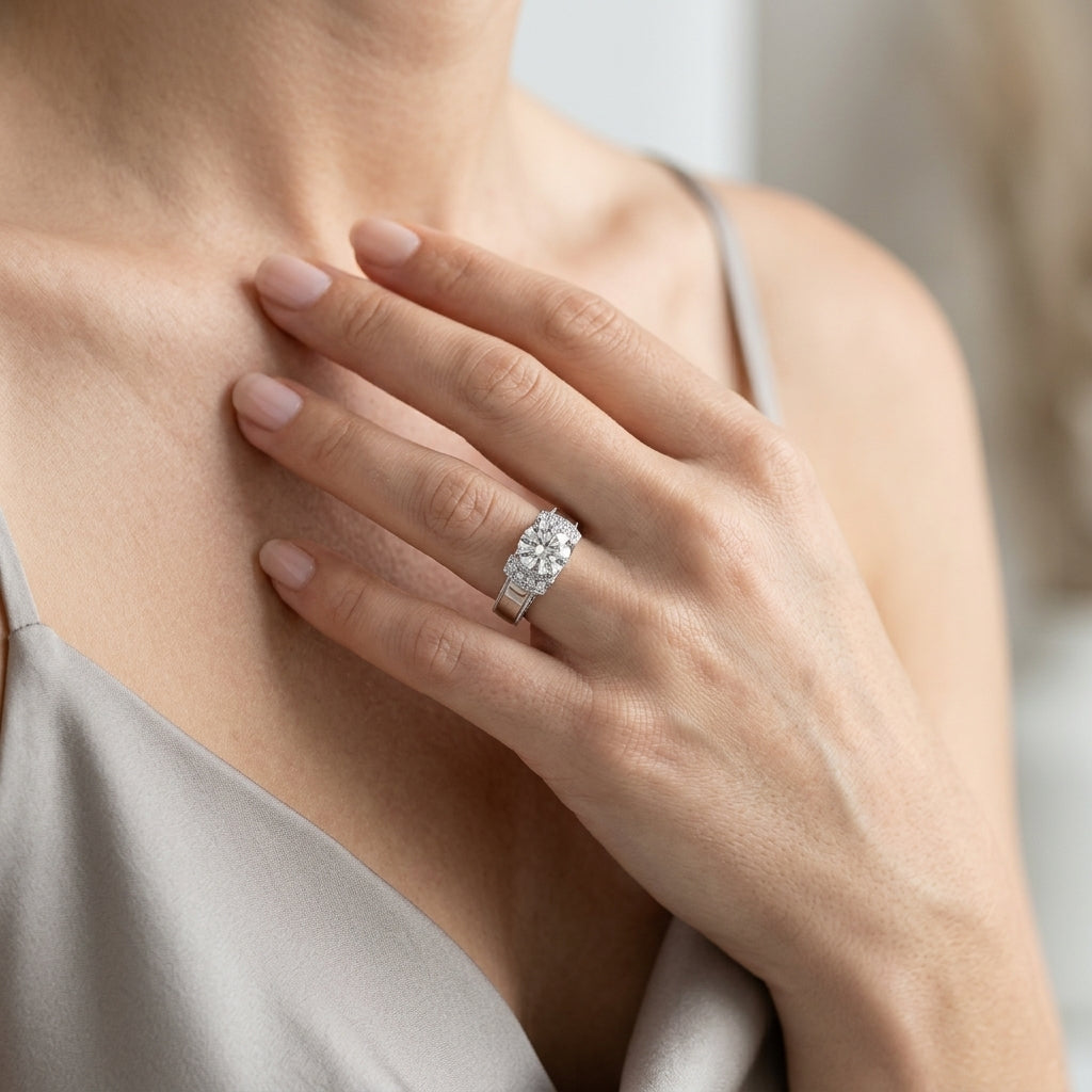 Round Lab Grown Diamond Engagement Ring - Style 50339 - worn lifestyle photo