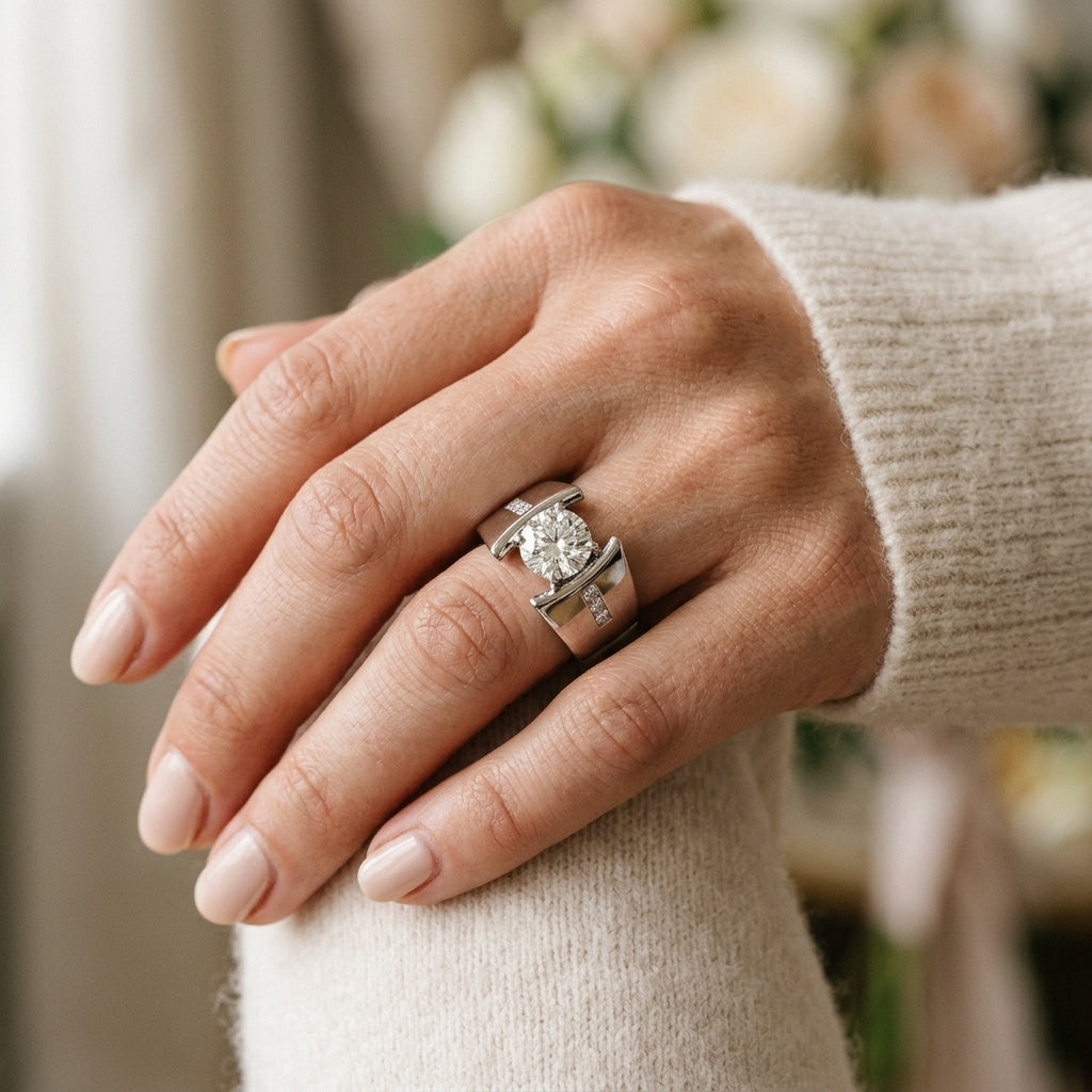 Round Lab Grown Diamond Engagement Ring - Style 80259 - worn lifestyle photo
