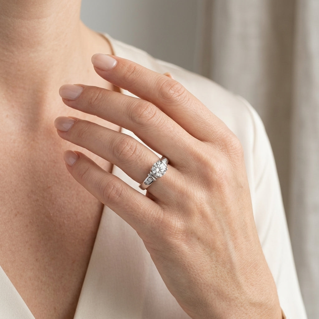 Channel Set Single Row Engagement Ring - worn lifestyle photo