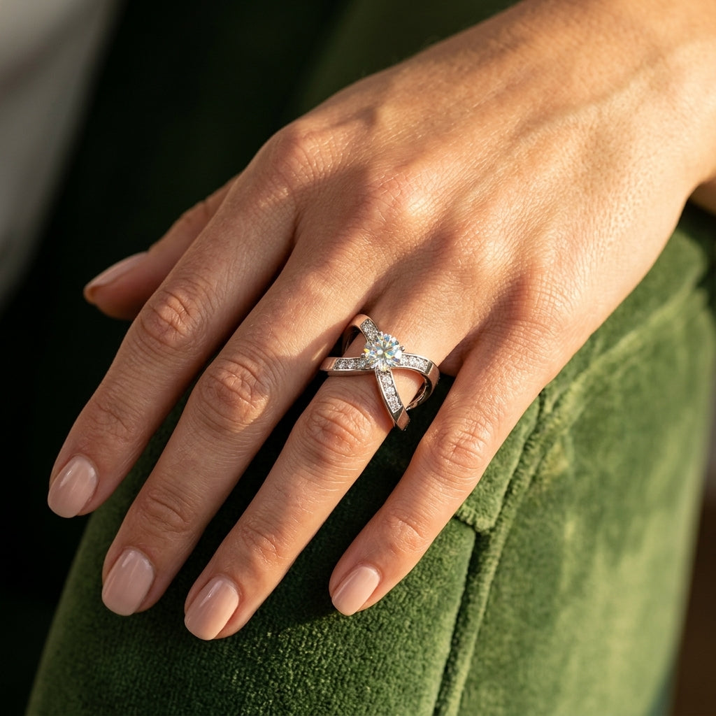 Round Lab Grown Diamond Engagement Ring - Style 83192 - worn lifestyle photo