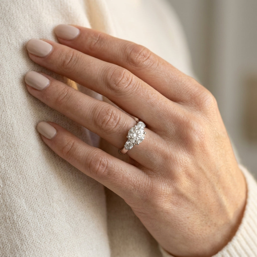 ENGAGEMENT RINGS 3 STONE ROUND - worn lifestyle photo