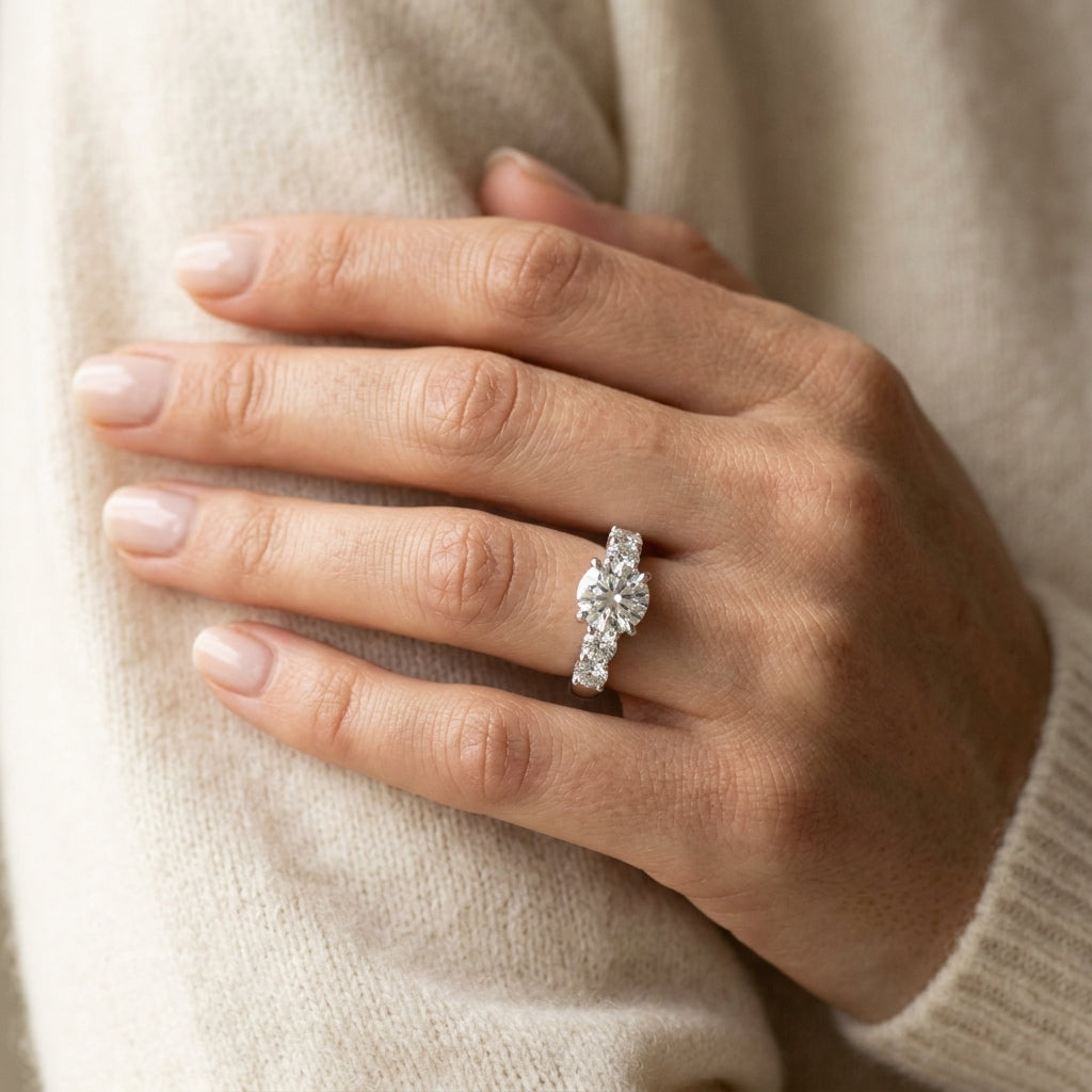ENGAGEMENT RINGS SINGLE ROW PRONG - worn lifestyle photo