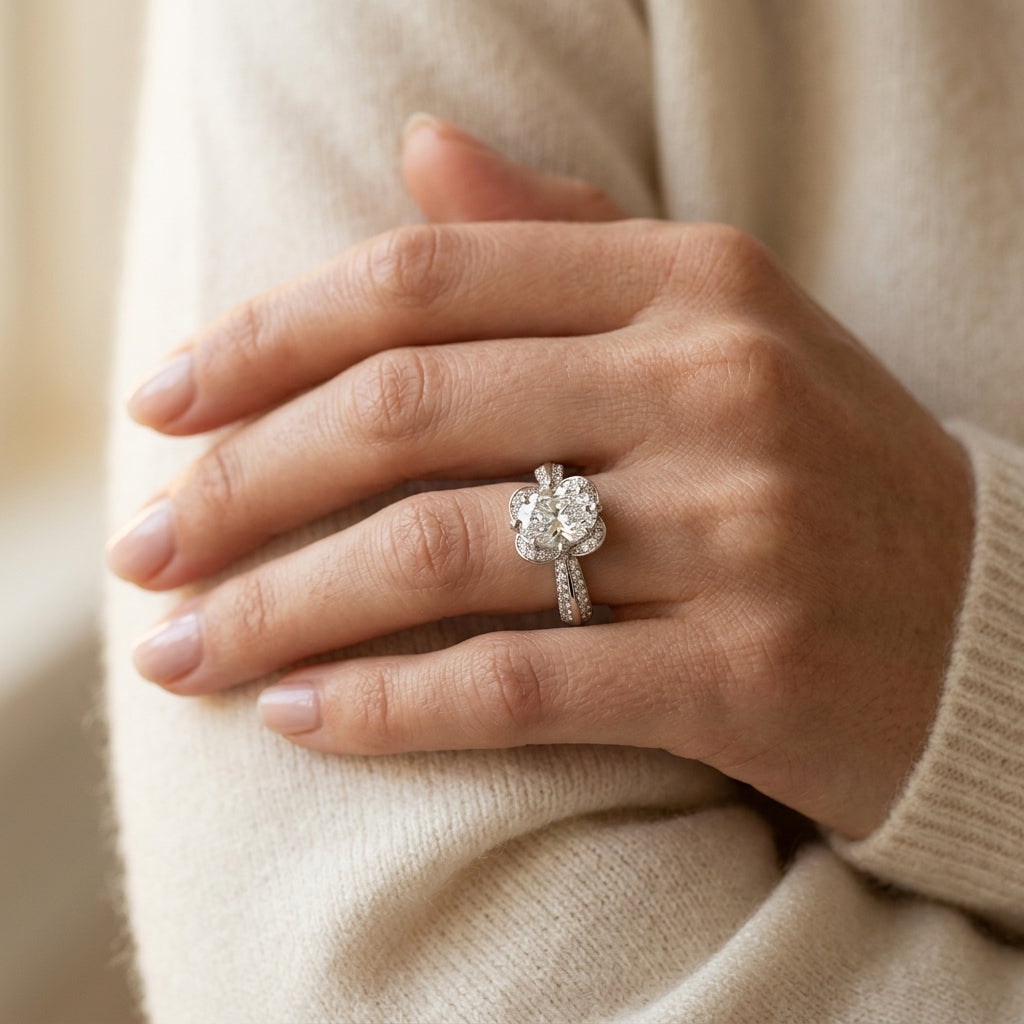 Oval Lab Grown Diamond Engagement Ring - Style 84885 - worn lifestyle photo