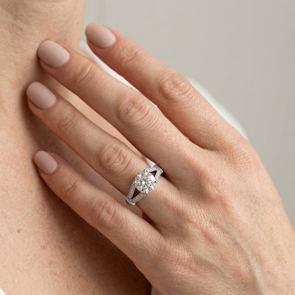 Round Multi-Row Lab Grown Diamond Engagement Ring - Style 50785 - worn lifestyle photo