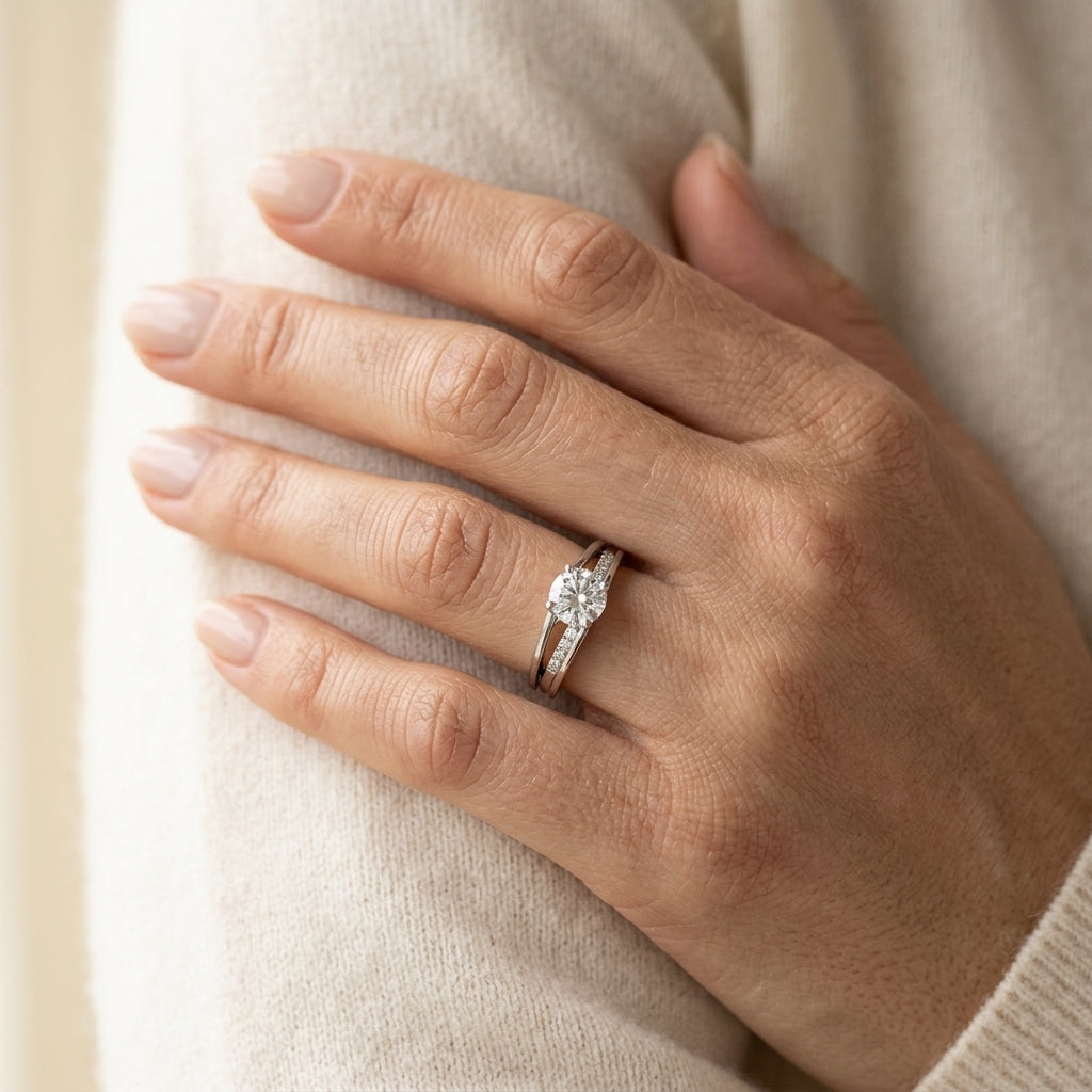 ENGAGEMENT RINGS SINGLE ROW PRONG - worn lifestyle photo