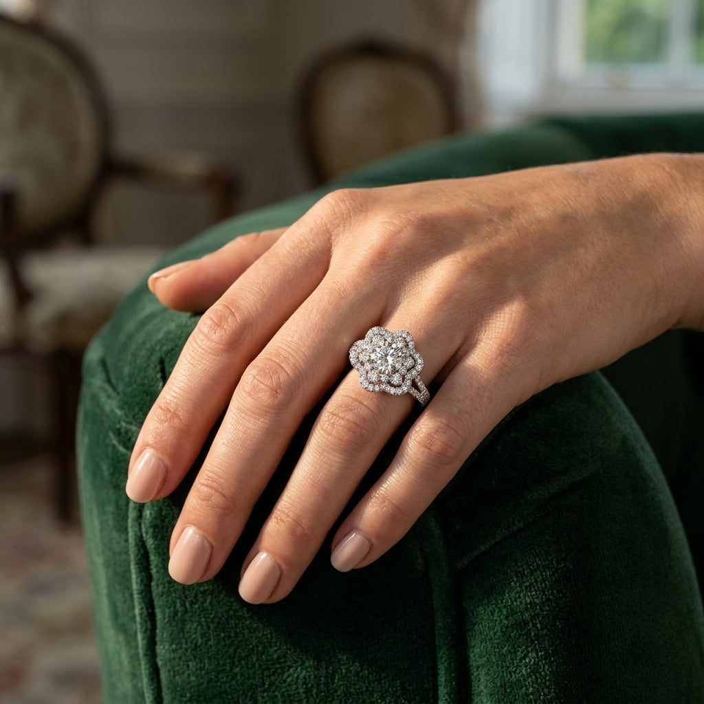 Round Lab Grown Diamond Engagement Ring - Style 50995 - worn lifestyle photo