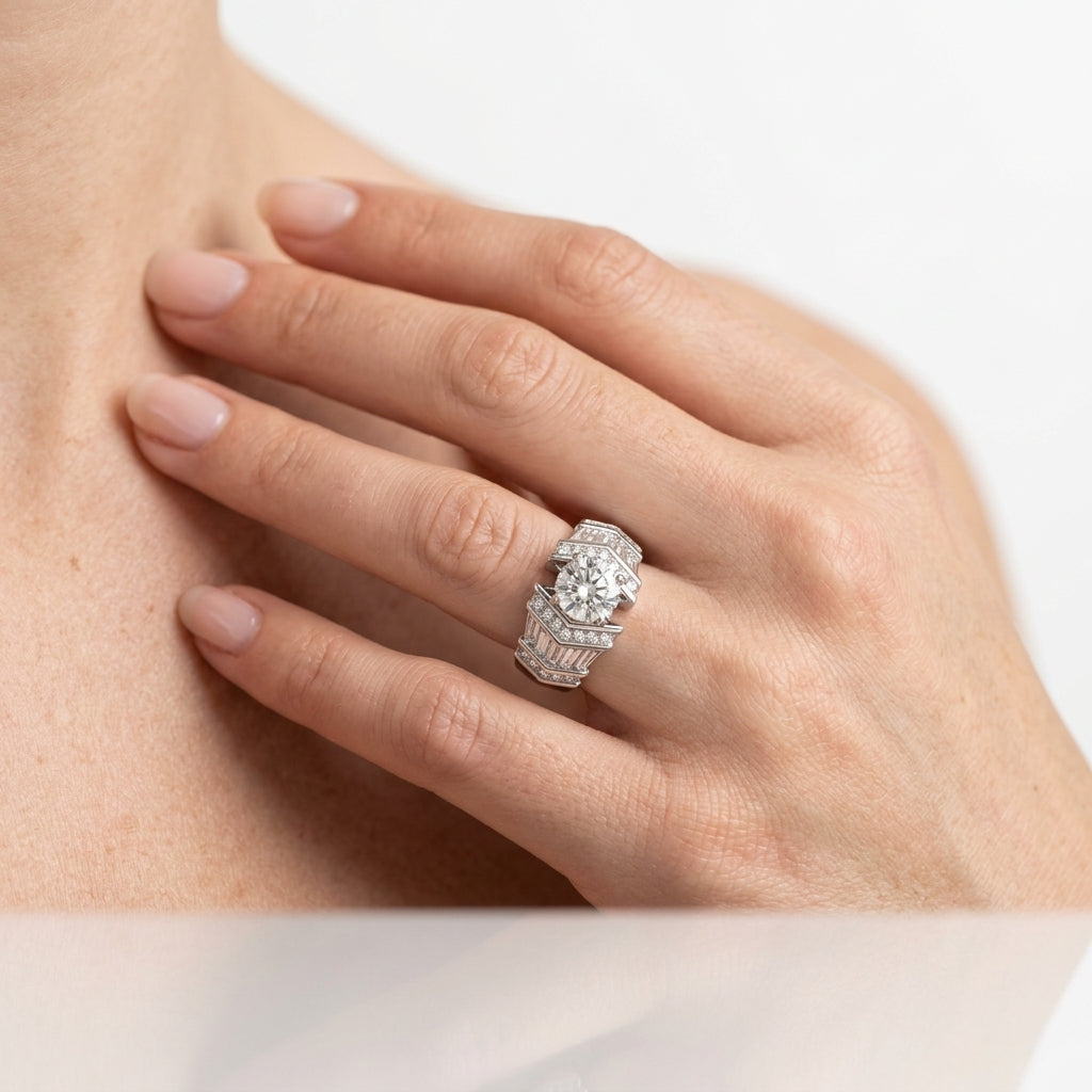 ENGAGEMENT RINGS FANCY SHAPE BAGUE - worn lifestyle photo