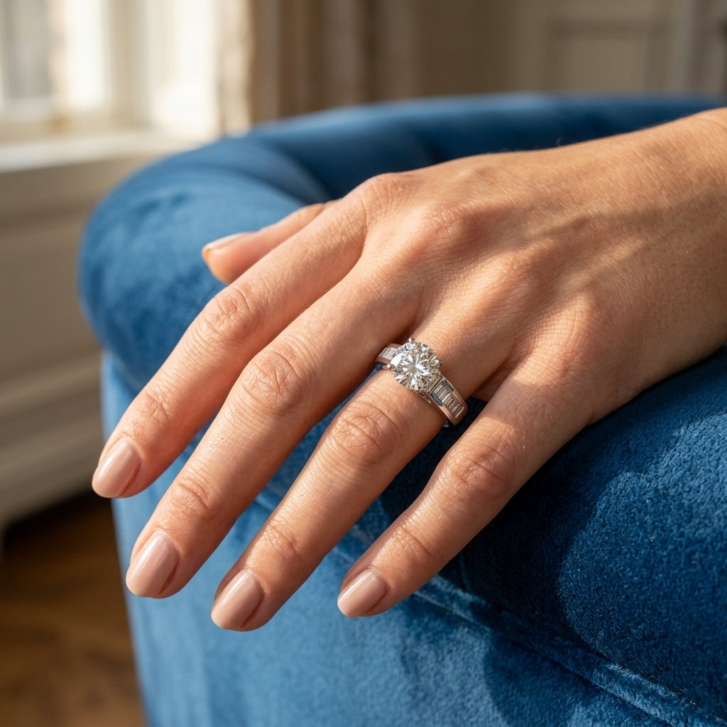 Channel Set Single Row Engagement Ring - worn lifestyle photo