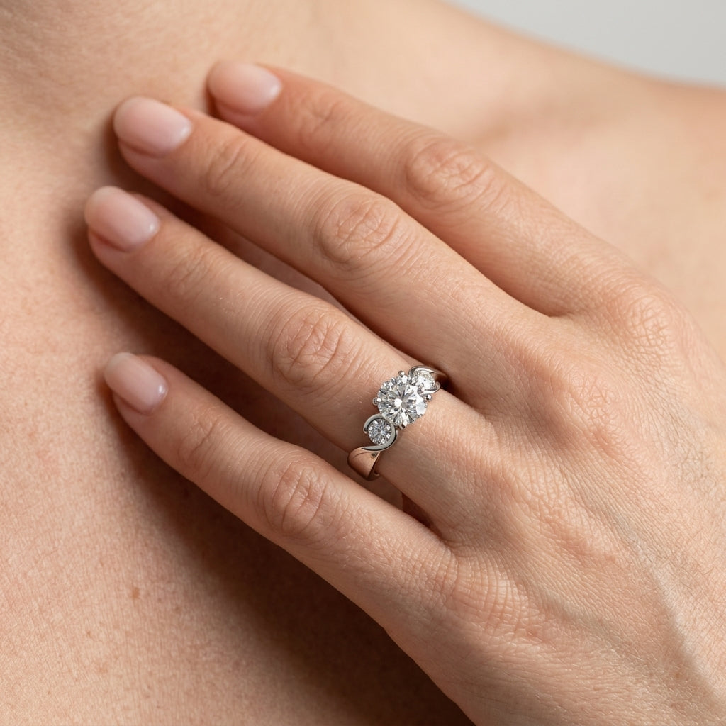 ENGAGEMENT RINGS 3 STONE ROUND - worn lifestyle photo