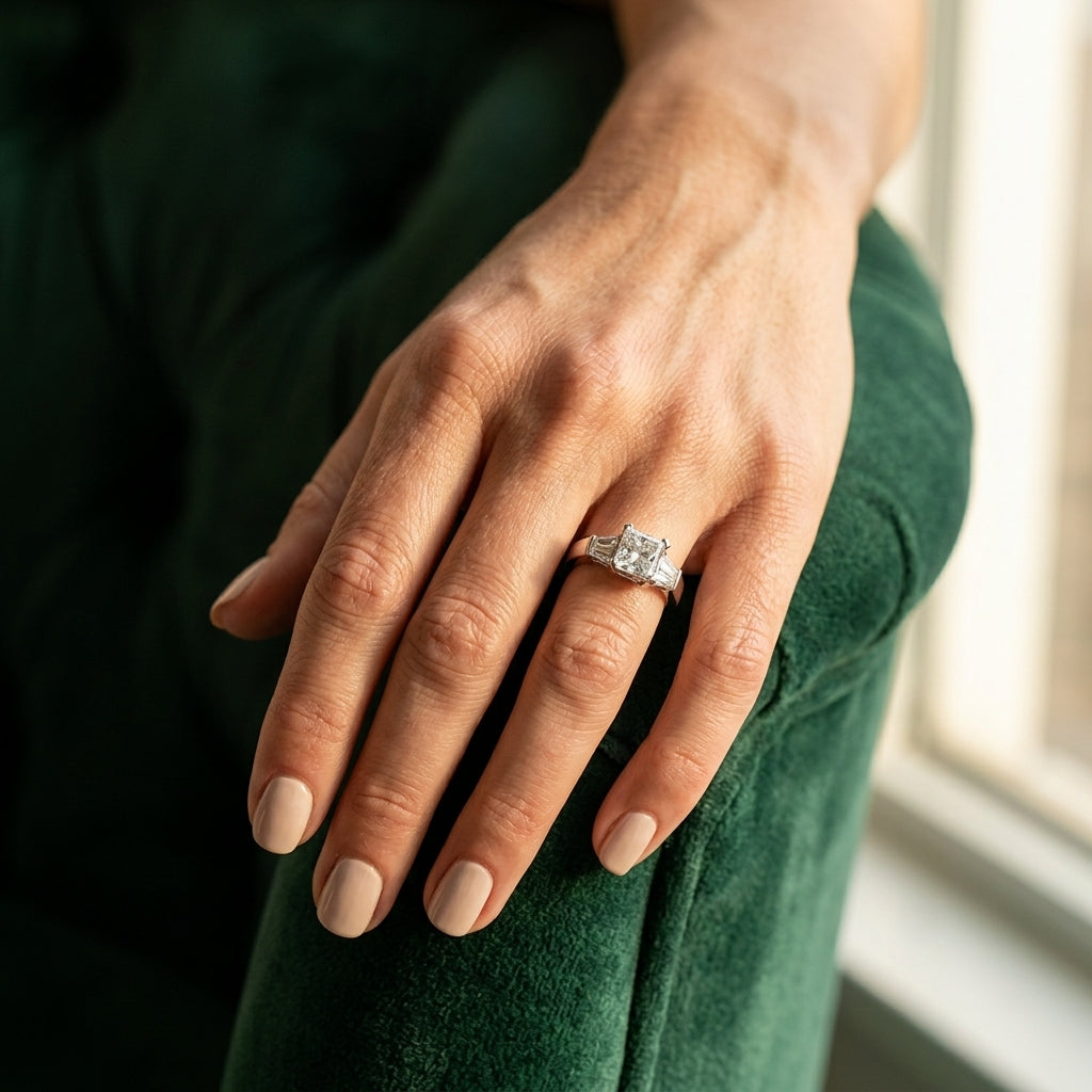 ENGAGEMENT RINGS FANCY SHAPE BAGUE - worn lifestyle photo
