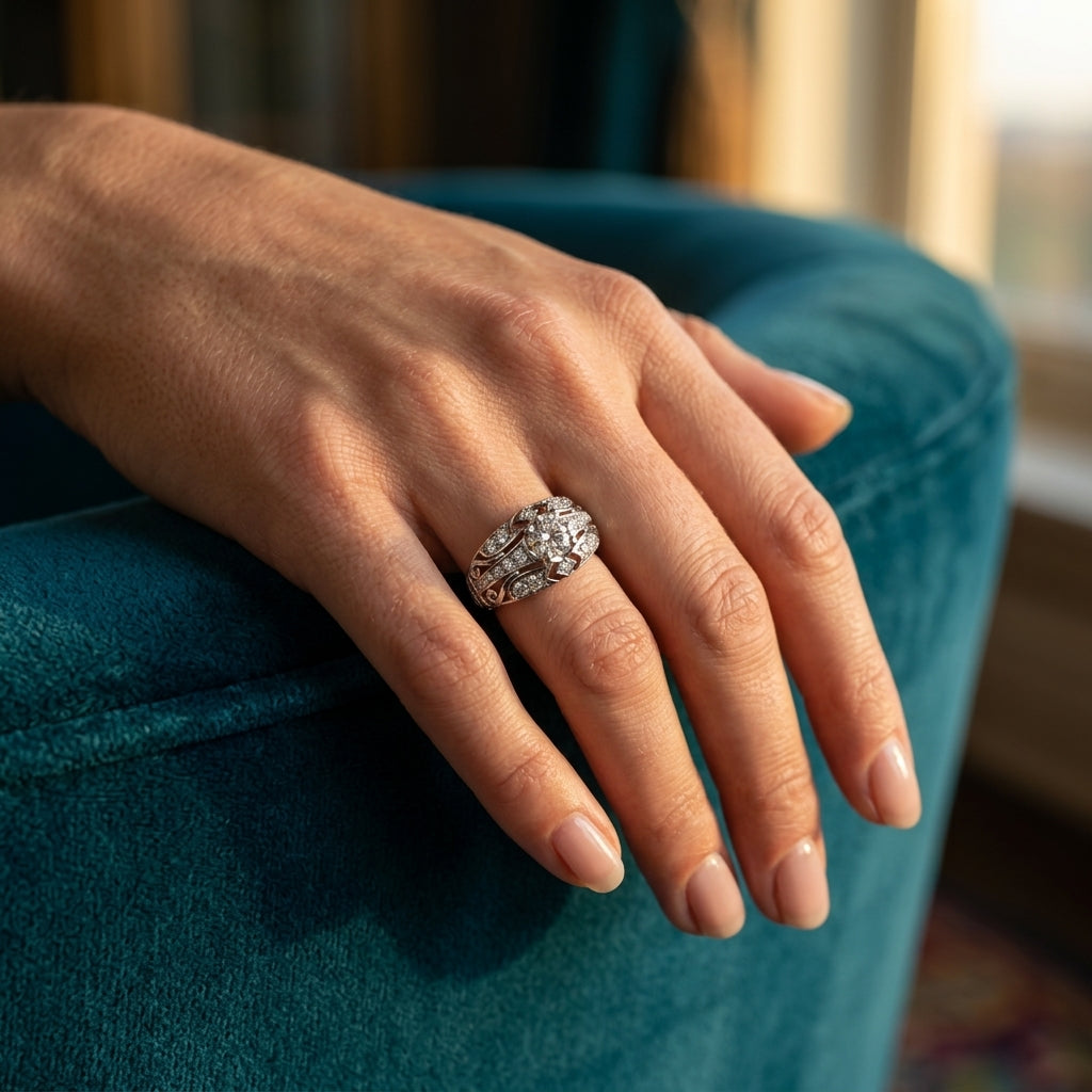 Round Lab Grown Diamond Engagement Ring - Style 84889 - worn lifestyle photo