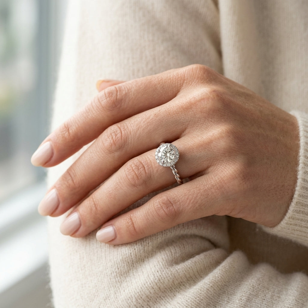 ENGAGEMENT RINGS ROUND CENTER - worn lifestyle photo