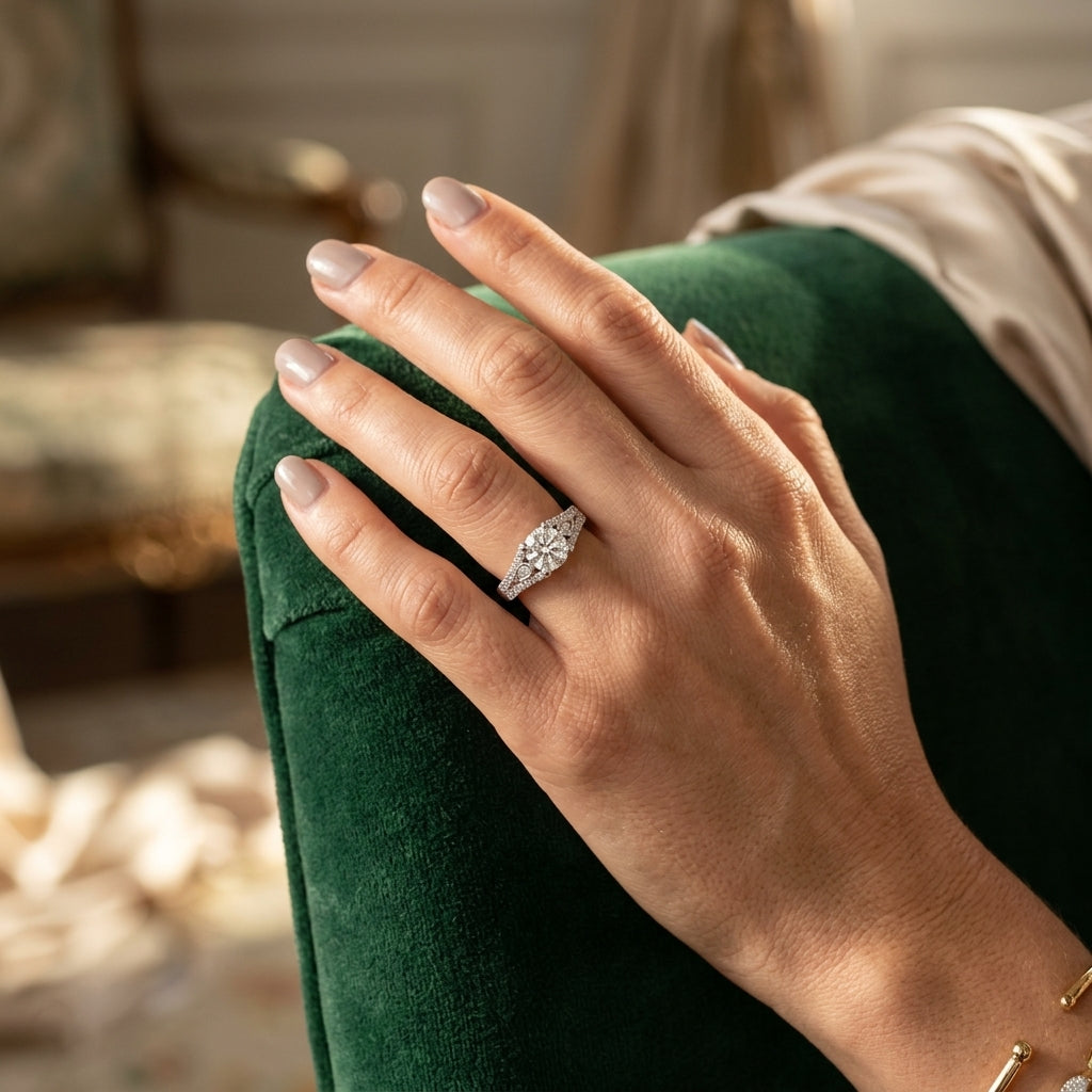 Round Multi-Row Lab Grown Diamond Engagement Ring - Style 50340 - worn lifestyle photo