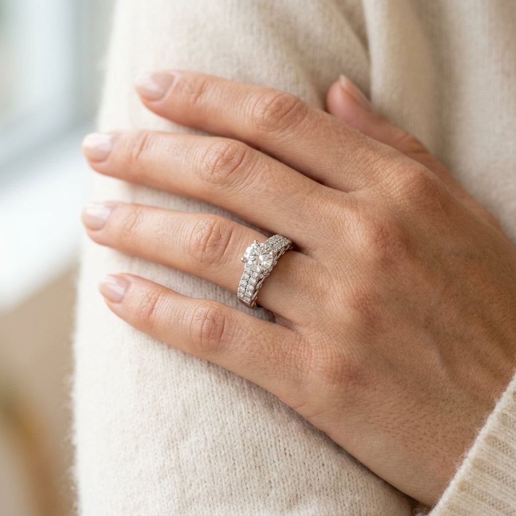 Round Multi-Row Lab Grown Diamond Engagement Ring - Style 50777 - worn lifestyle photo