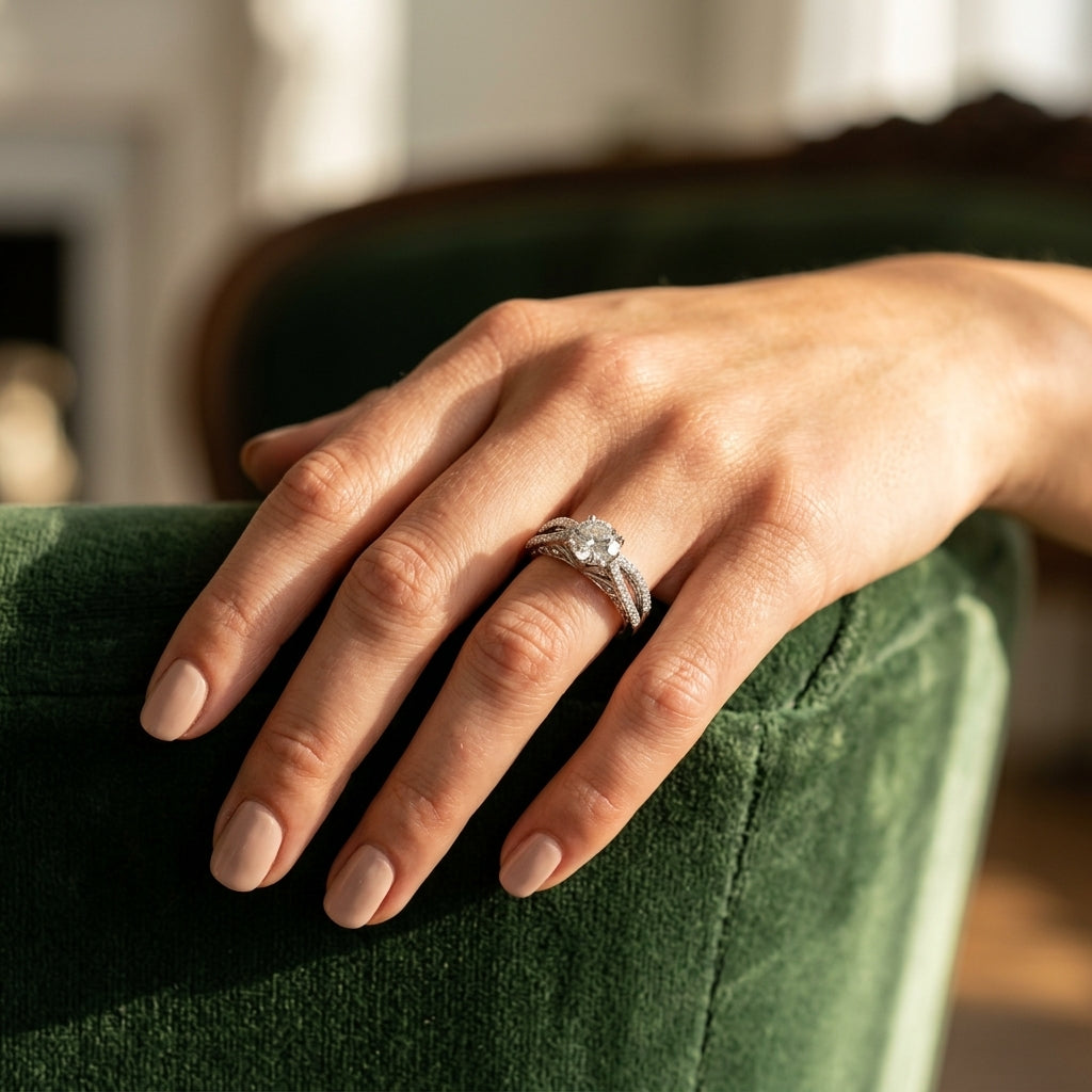 Round Multi-Row Lab Grown Diamond Engagement Ring - Style 50795 - worn lifestyle photo