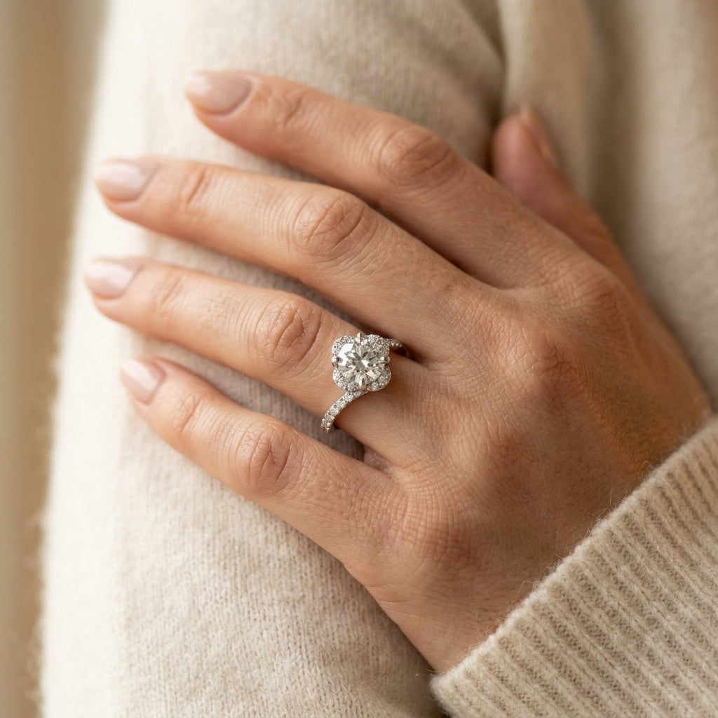 Round Lab Grown Diamond Engagement Ring - Style 51030 - worn lifestyle photo