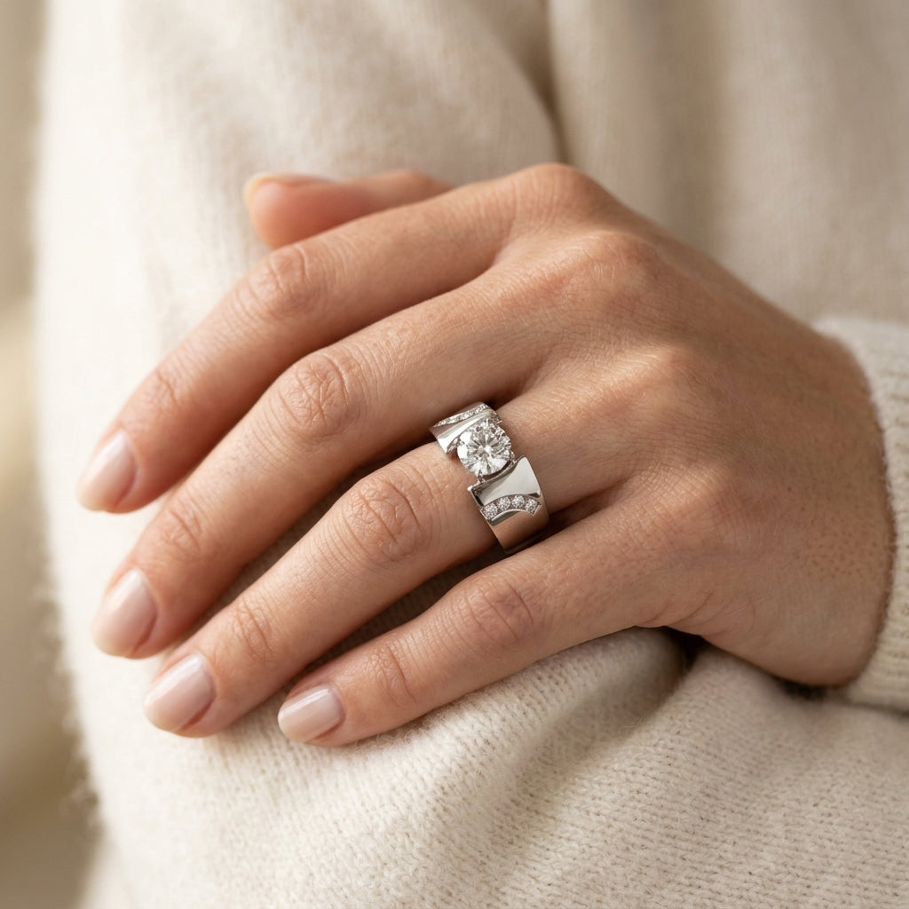 Round Lab Grown Diamond Engagement Ring - Style 80403 - worn lifestyle photo