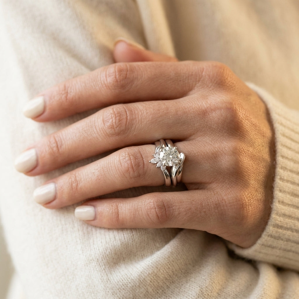 Solitaire Swirl Engagement Ring - worn lifestyle photo