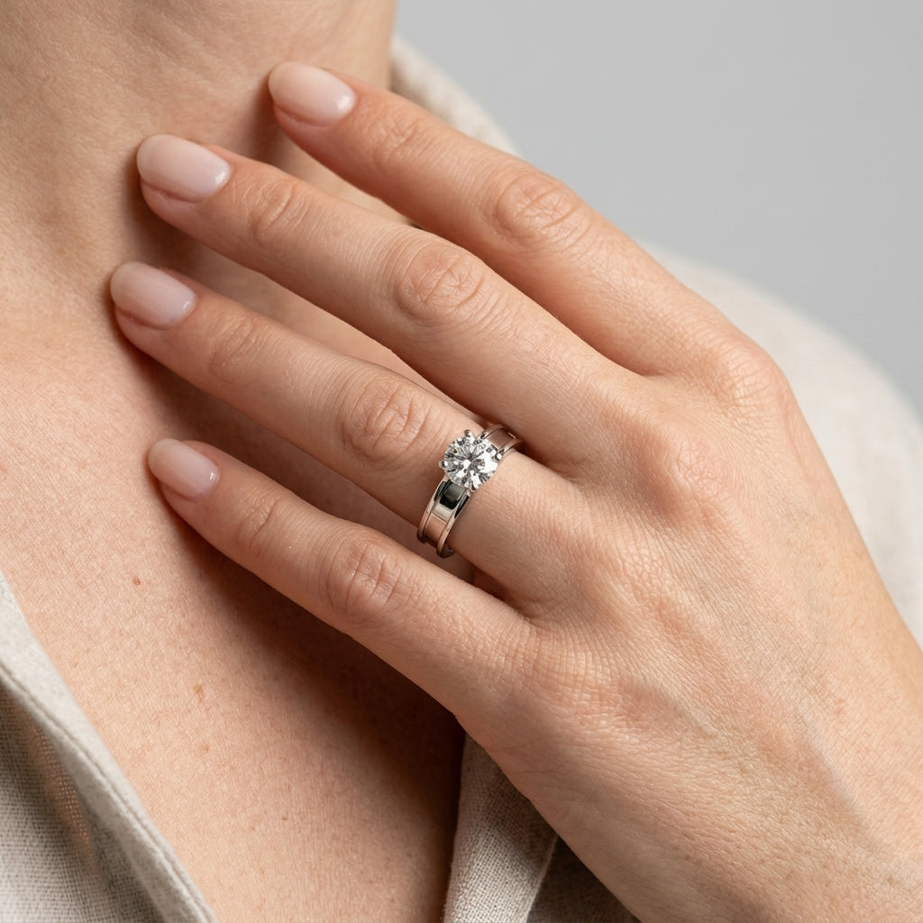 Solitaire Engagement Ring - worn lifestyle photo