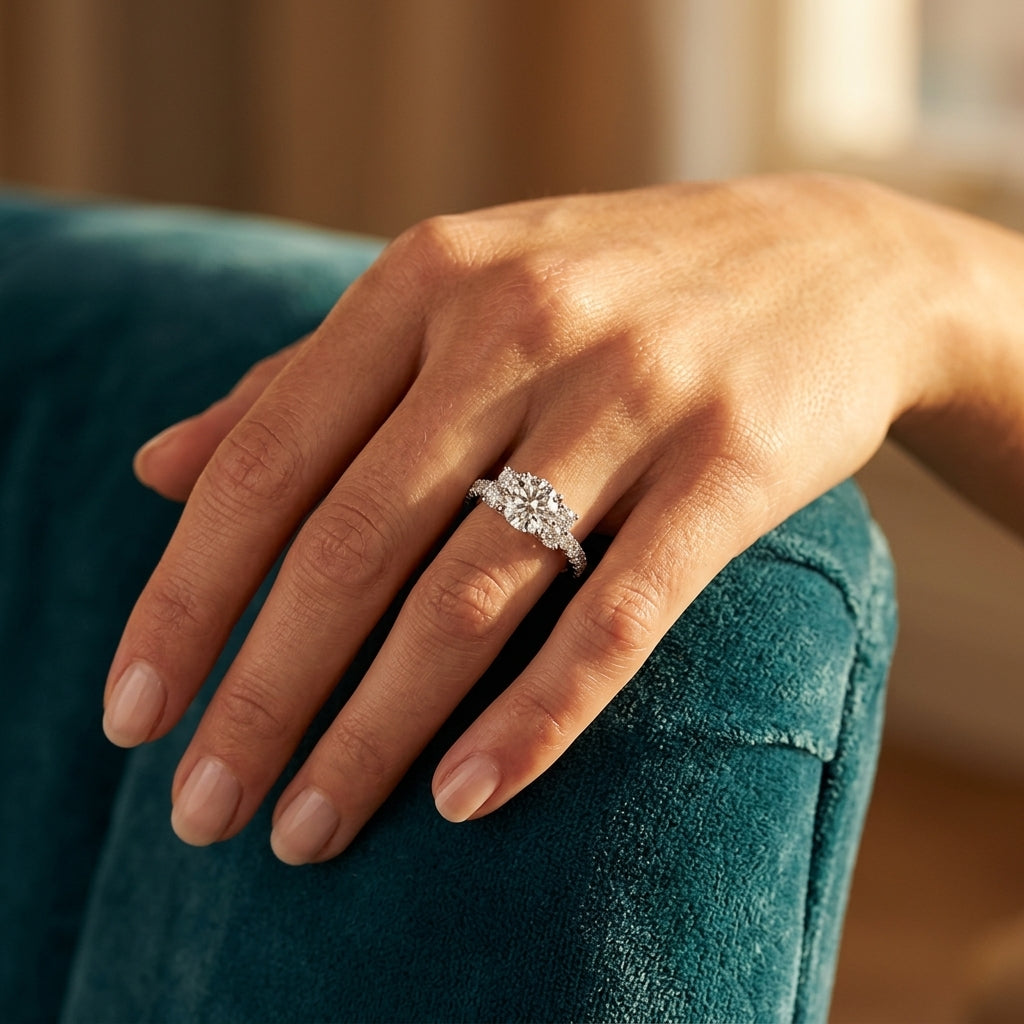 ENGAGEMENT RINGS CLUSTER SIDES - worn lifestyle photo