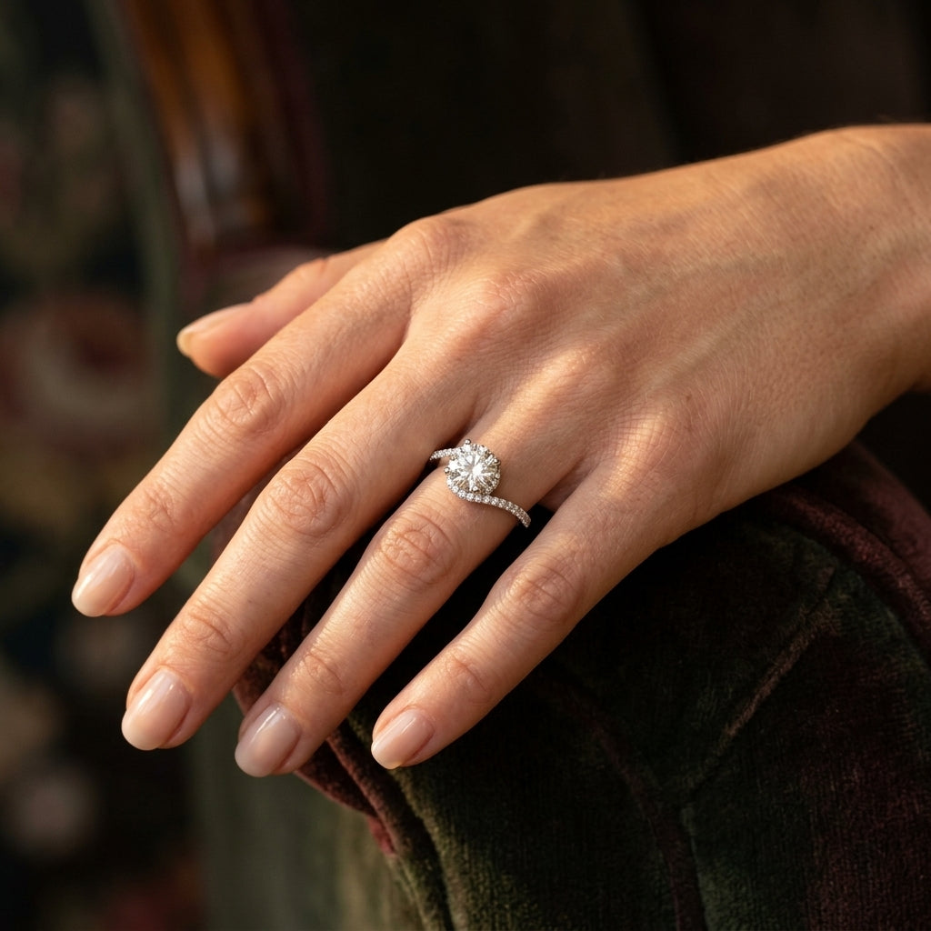 Round Bypass Lab Grown Diamond Engagement Ring - Style 84261 - worn lifestyle photo