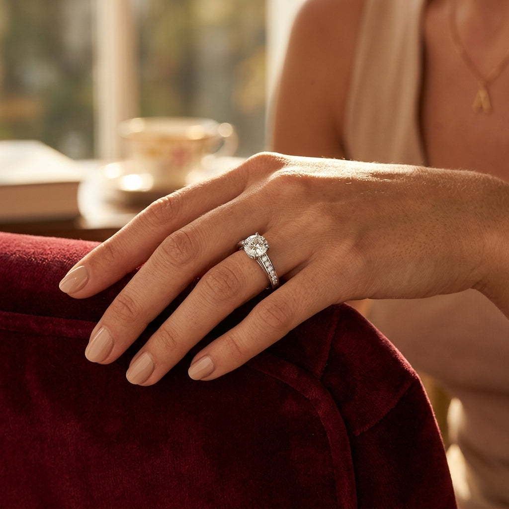 ENGAGEMENT RINGS SINGLE ROW PRONG - worn lifestyle photo