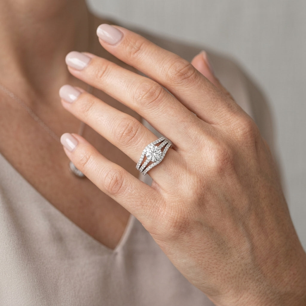 3 ROW ENGAGEMENT RING - worn lifestyle photo