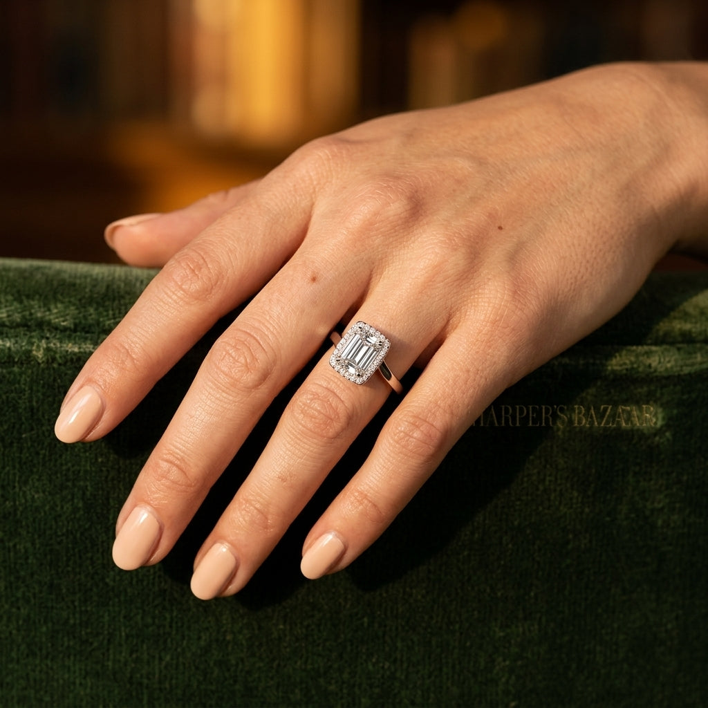 Emerald Lab Grown Diamond Engagement Ring - Style 84762 - worn lifestyle photo