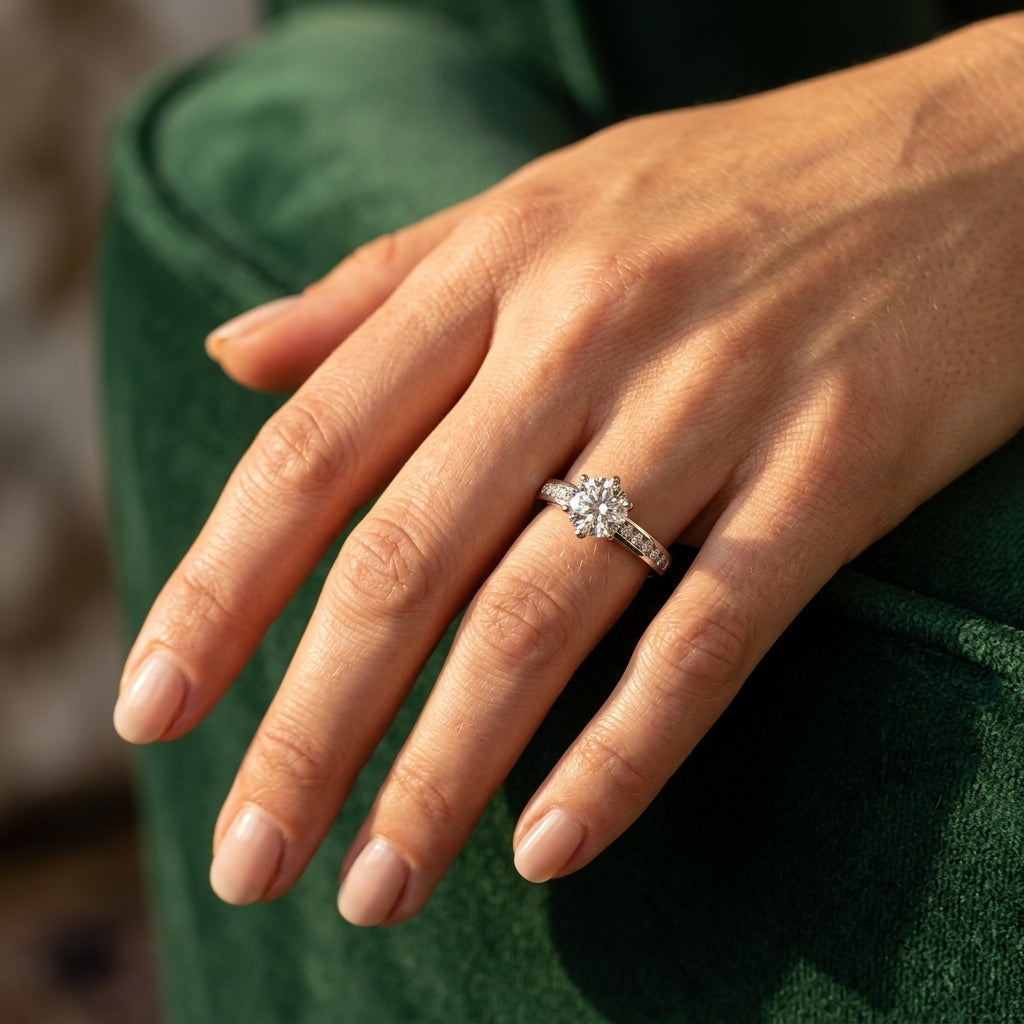 Channel Set Single Row Engagement Ring - worn lifestyle photo