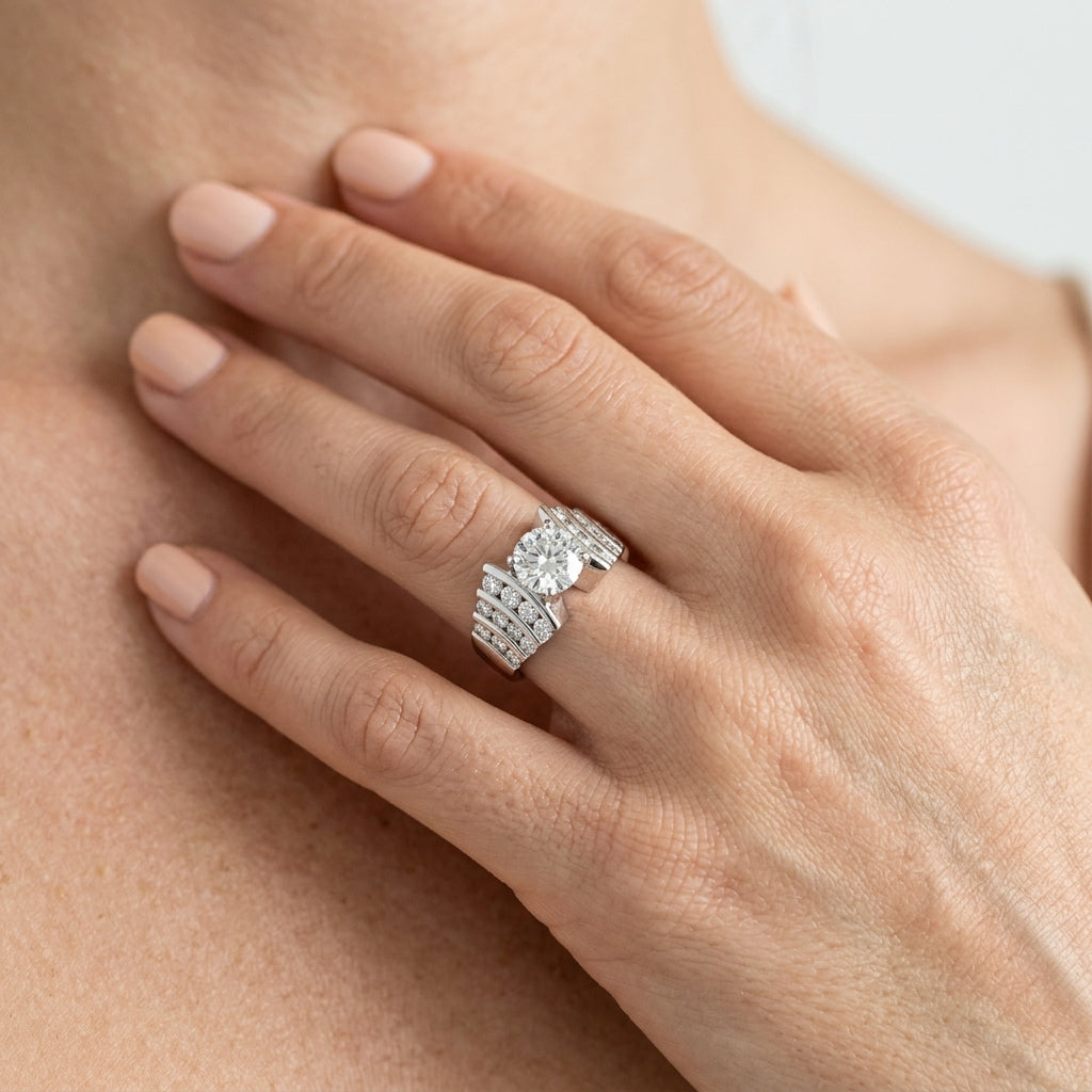 Round Multi-Row Lab Grown Diamond Engagement Ring - Style 80320 - worn lifestyle photo