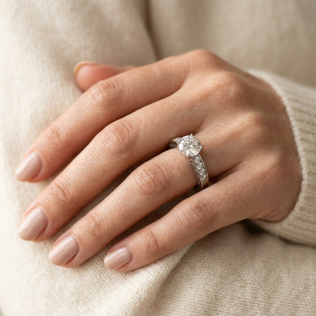 Channel Set Single Row Engagement Ring - worn lifestyle photo