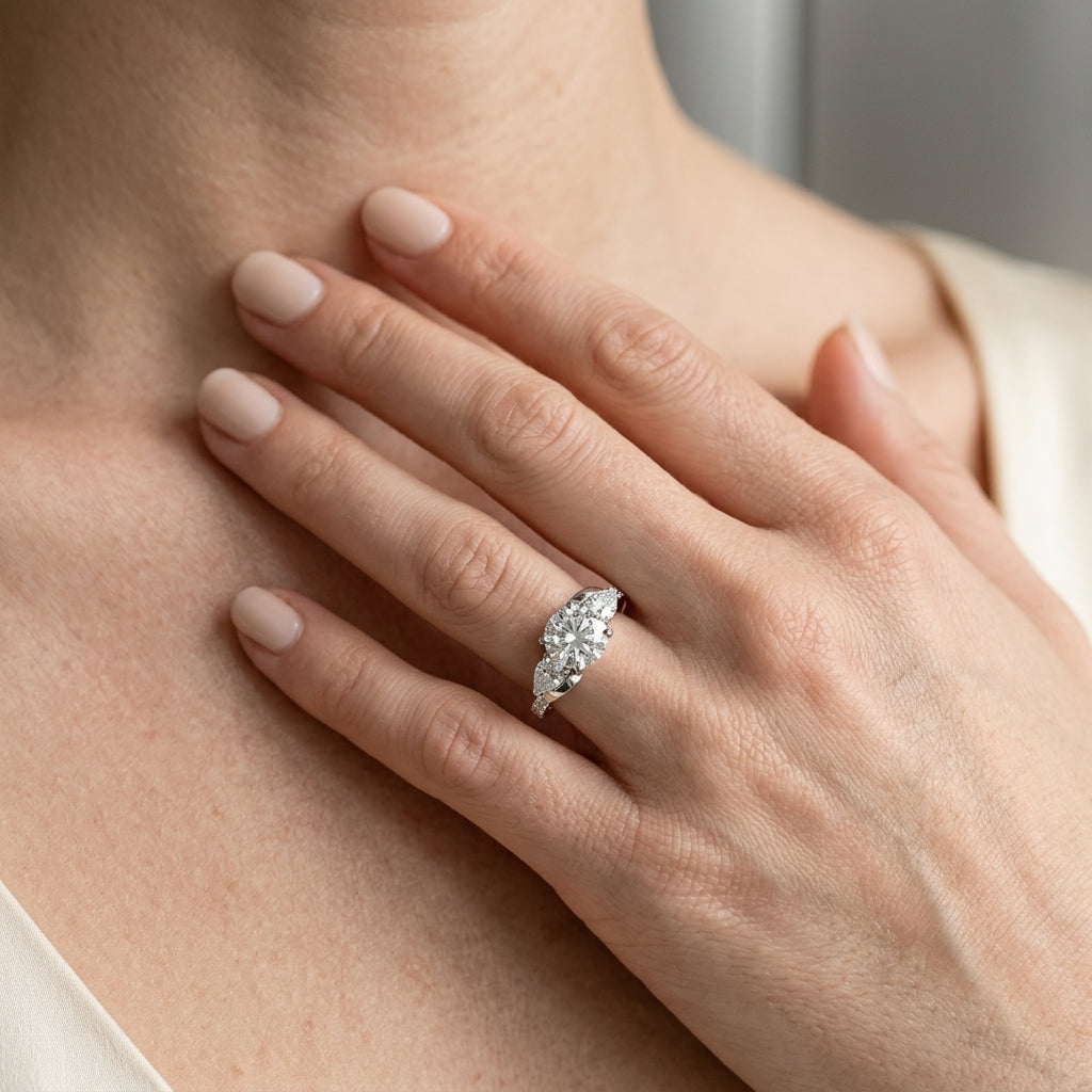Round Lab Grown Diamond Engagement Ring - Style 50856 - worn lifestyle photo