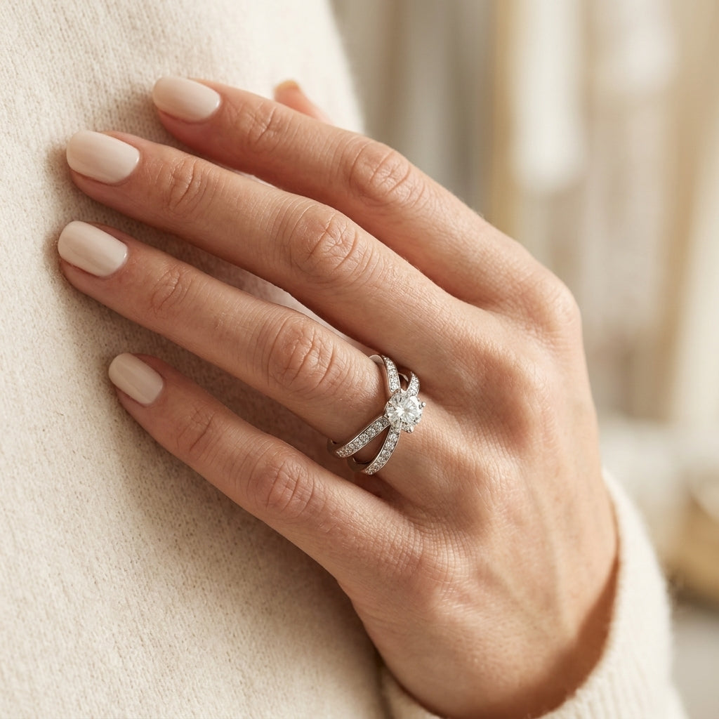 Round Multi-Row Lab Grown Diamond Engagement Ring - Style 50636 - worn lifestyle photo