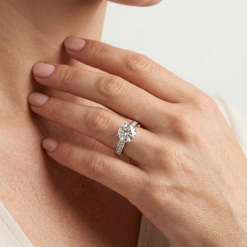 Single Row Peg Head Engagement Ring - worn lifestyle photo