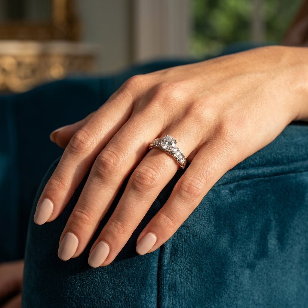 ENGAGEMENT RINGS SINGLE ROW PRONG - worn lifestyle photo