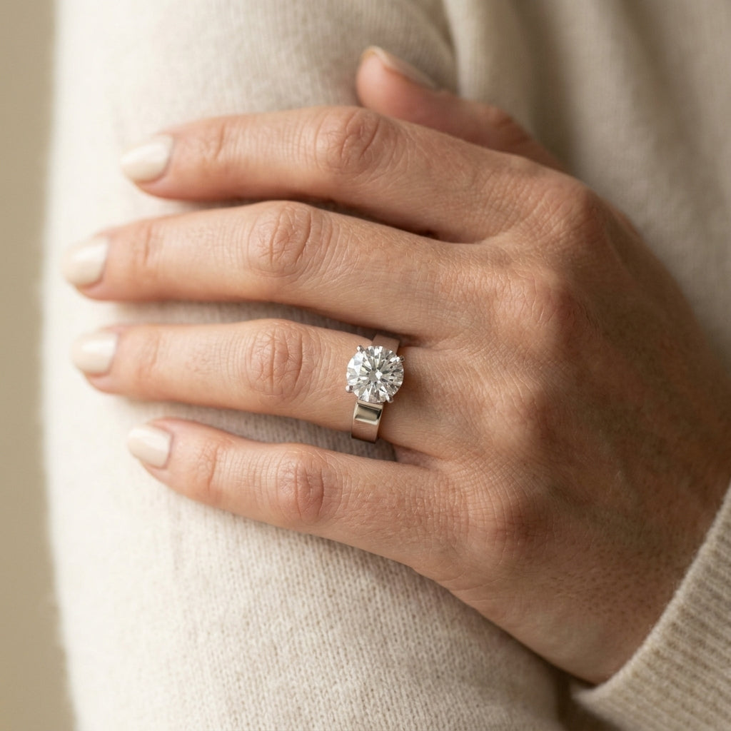 Solitaire Cathedral Engagement Ring - worn lifestyle photo