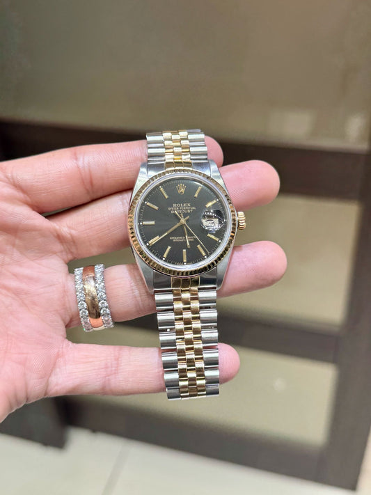 Rolex Watch For Men 16013 | 36MM | 18k Fluted Bezel | Black Dial | Jubilee Band